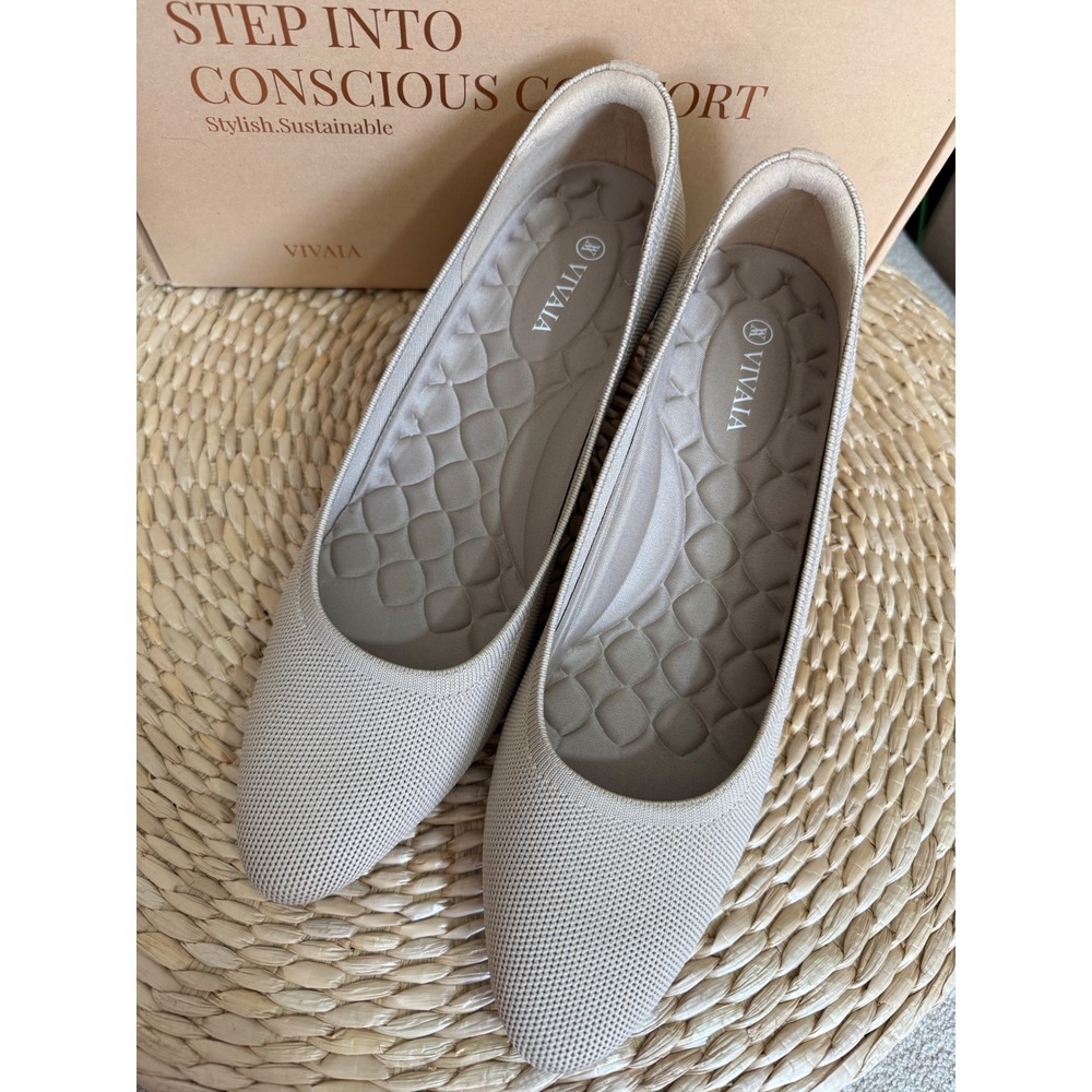 VIVAIA Tamia‎ Almond Toe Block Heel Knit Beige NIB Sustainable Comfort US/10.5 - Picture 3 of 10